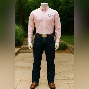 L.L. Bean UW University of Wyoming Logo Pink Button Down Shirt 17 - 36 Unisex